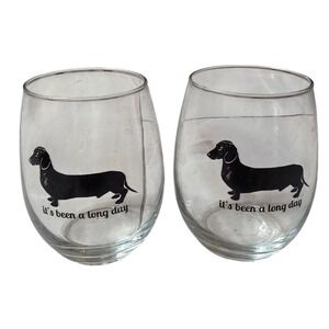 Dachshund It's Been a Long Day Stemless Wine Glass Set of 2 Wiener Dog Barware